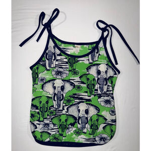 Women's Beeline Vintage Elephant Print Tie Strap Tank USA Sleeveless M Novelty